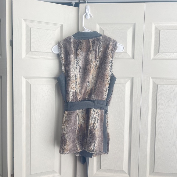 Etcetera women's brown and gray based belted faux fur vest. #445 - Picture 4 of 15